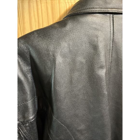 Intro Men’s Bomber Leather Jacket Size XL Y2K Vintage Black Long Sleeve Full Zip - Picture 7 of 10